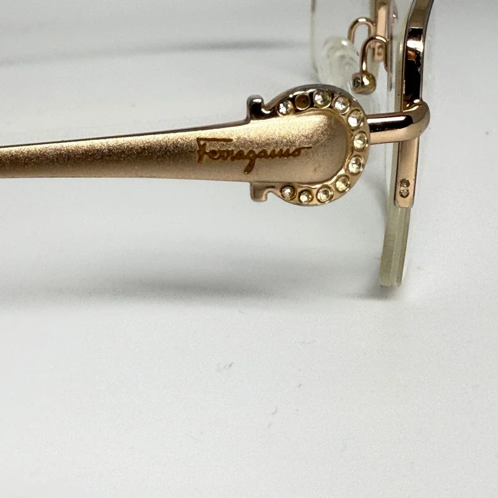 Salvatore Ferragamo Womens Eyeglasses Gold Gancini Rhinestone‎ 52 18 130 688